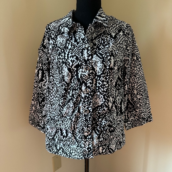 **CHRISTOPHER & BANKS* Black x White Button-Down Jacket Size Large - Picture 1 of 7